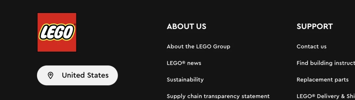 LEGO 官網最下方切換收件國家