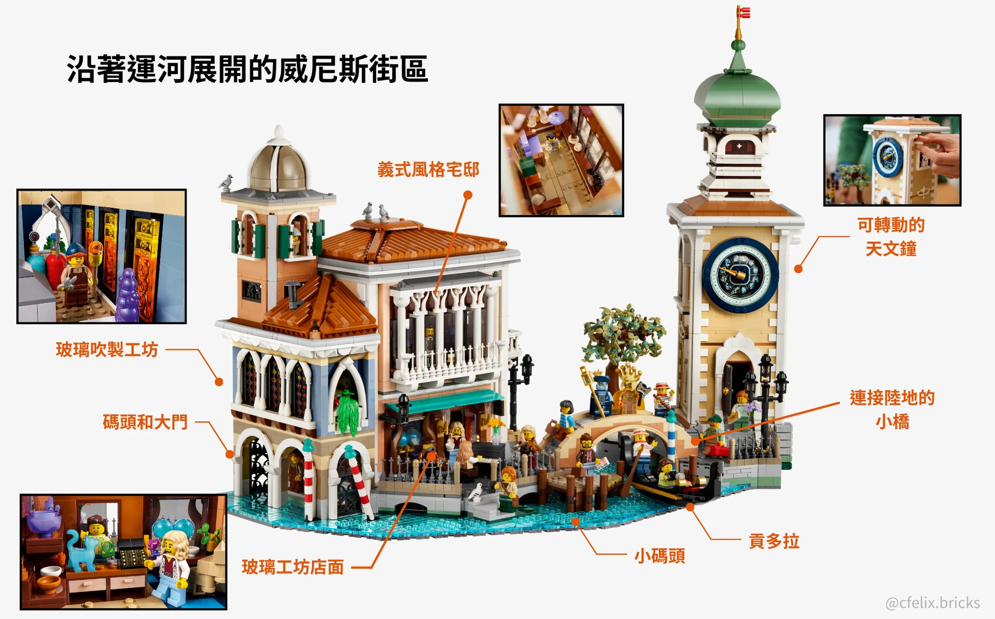 11388 威尼斯街坊 義式風格宅邸、玻璃吹製工坊、天文鐘塔、小橋與貢多拉